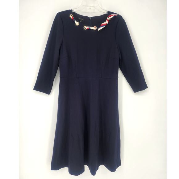 Talbots Navy Fit & Flare Dress w/ Grommet Scarf Detail Size 8 - Picture 1 of 12